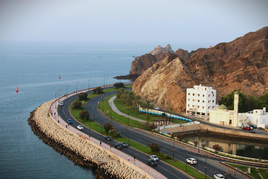 The Mutrah corniche and harbour from above, Muscat